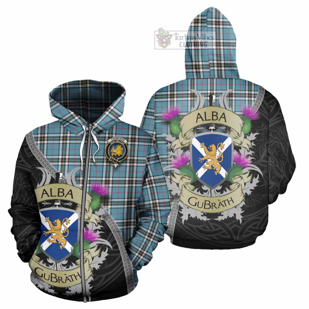 Tartan Vibes Clothing Thompson (Thomson) Tartan Family Crest Hoodie Lion Rampant Royal Thistle Shield Celtic Inspired