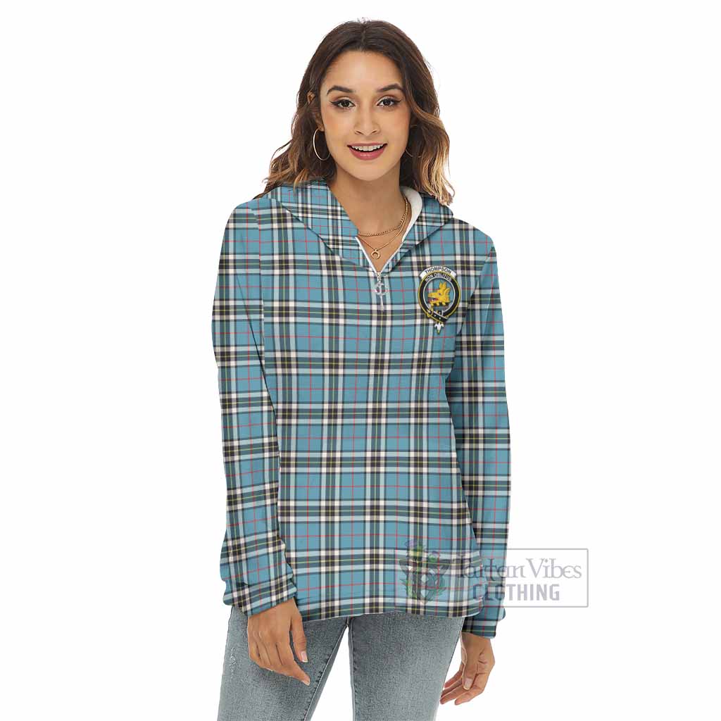 Tartan Vibes Clothing Thompson (Thomson) Tartan Crest Women's Borg  Half Zip Fleece Hoodie