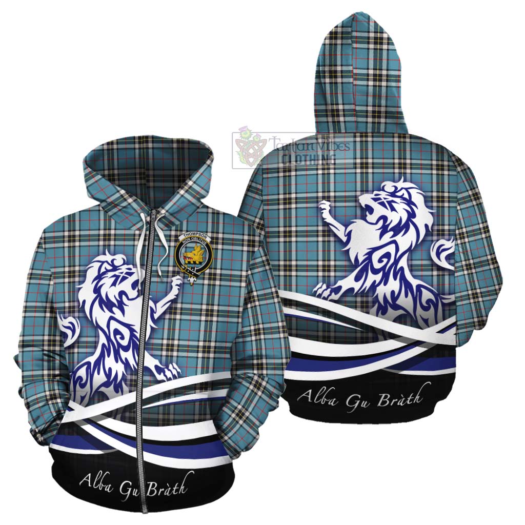 Tartan Vibes Clothing Thompson (Thomson) Tartan Cotton Hoodie with Alba Gu Brath Regal Lion Emblem