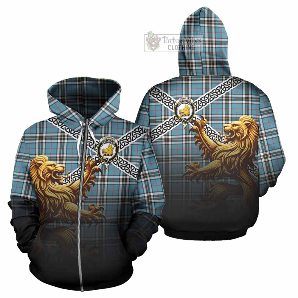 Tartan Vibes Clothing Thompson (Thomson) Crest Tartan Hoodie with Golden Lion Emblem Celtic Style