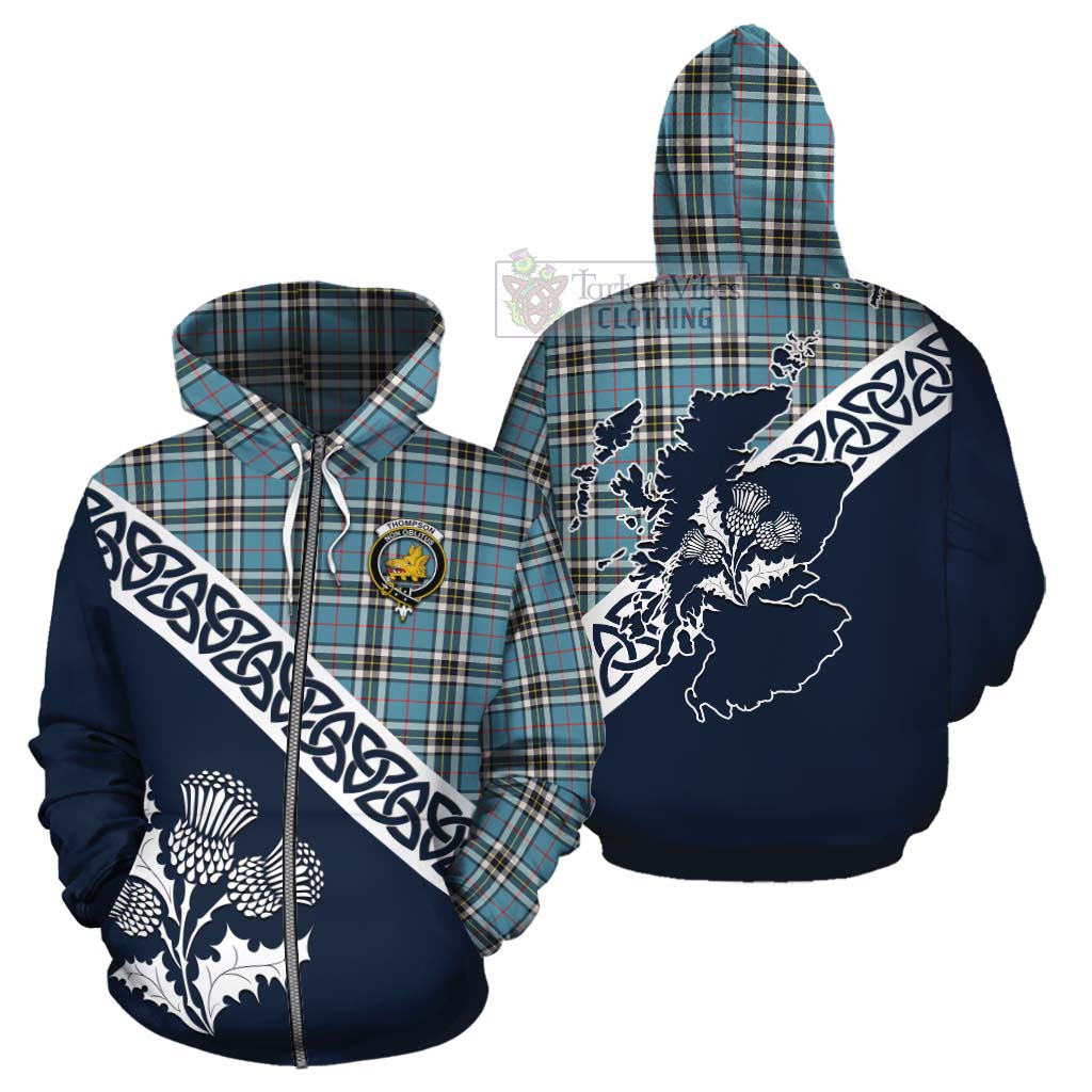 Tartan Vibes Clothing Thompson (Thomson) Tartan Cotton Hoodie Featuring Thistle and Scotland Map