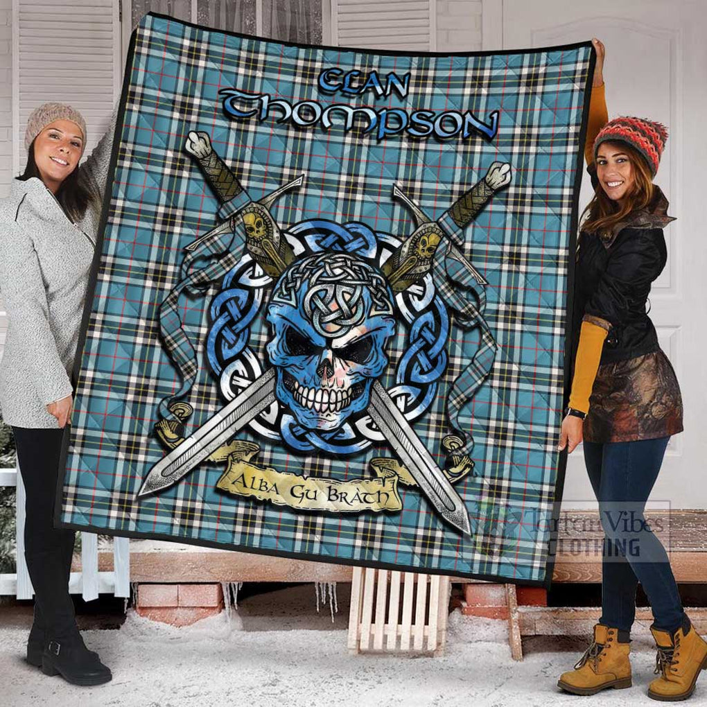 Tartan Vibes Clothing Thompson (Thomson) Tartan Quilt with Celtic Skull Alba Gu Brath Style