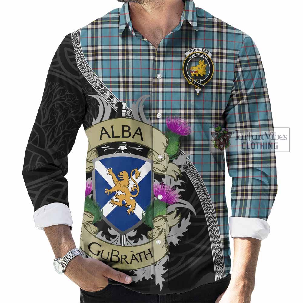 Tartan Vibes Clothing Thompson (Thomson) Tartan Family Crest Long Sleeve Button Shirt Lion Rampant Royal Thistle Shield Celtic Inspired