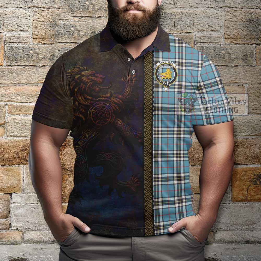 Tartan Vibes Clothing Thompson (Thomson) Tartan Family Crest Polo Shirt Alba Gu Brath Be Brave Lion Ancient Style