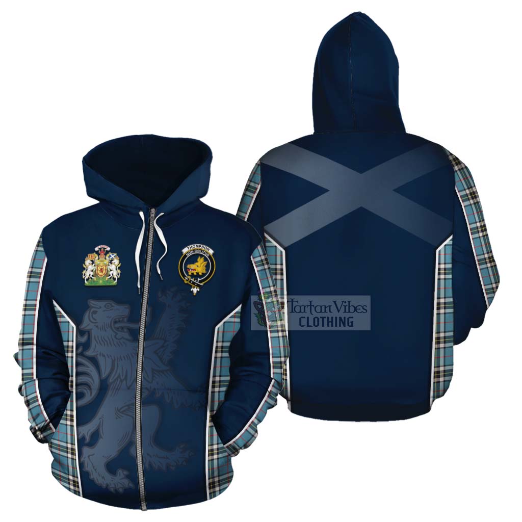 Tartan Vibes Clothing Thompson (Thomson) Tartan Cotton Hoodie with Family Crest and Lion Rampant Vibes Sport Style