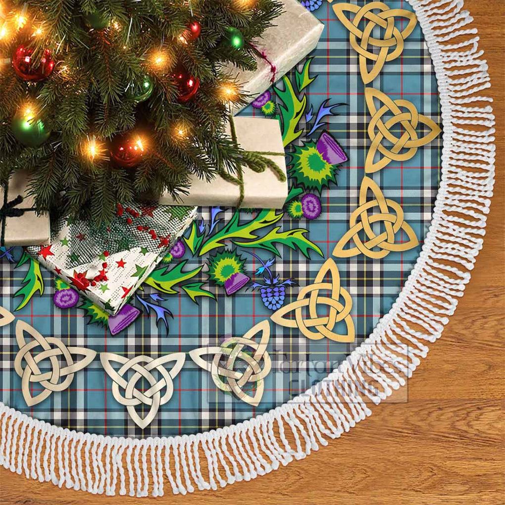 Tartan Vibes Clothing Thompson (Thomson) Tartan Christmas Tree Skirt with Thistle Celtic Knot Style