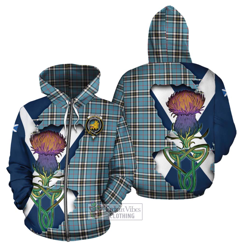 Tartan Vibes Clothing Thompson (Thomson) Tartan Family Crest Cotton Hoodie Scottish Thistle Celtic Inspired