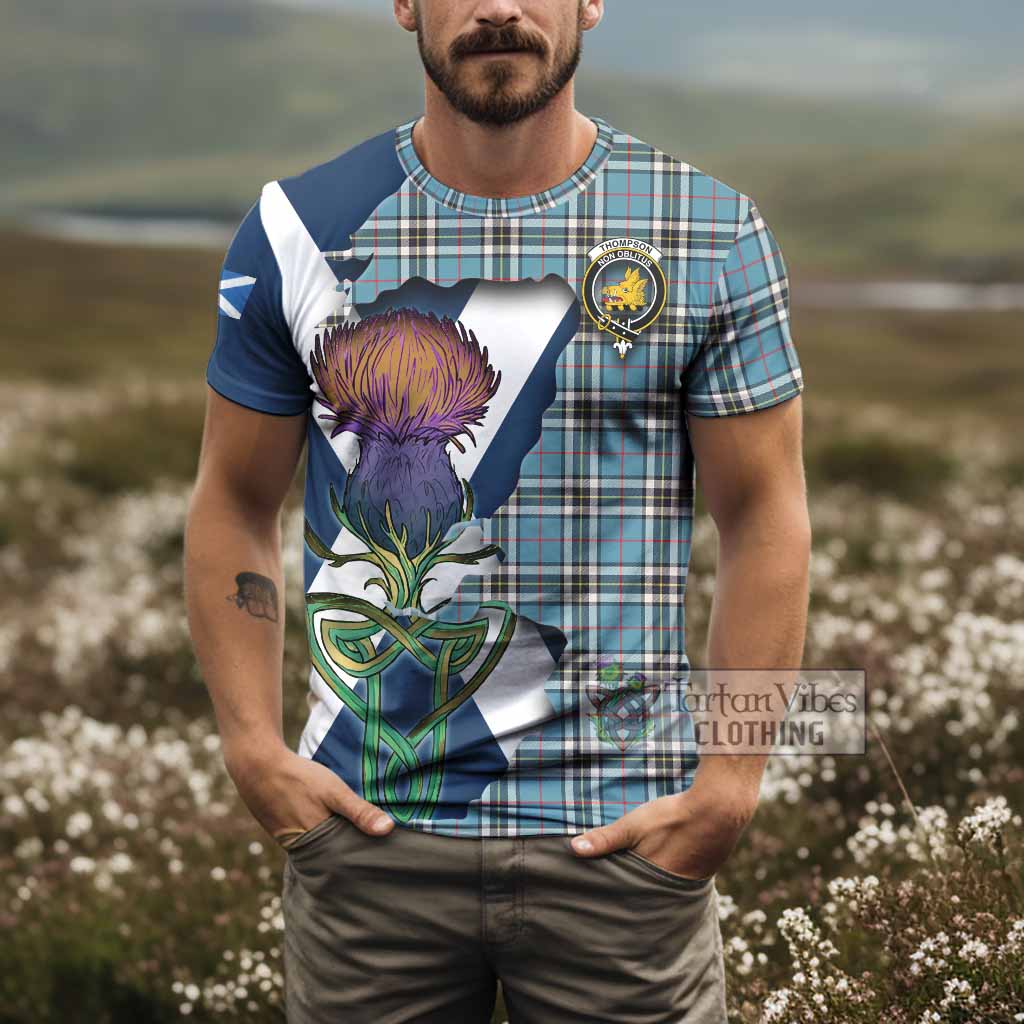 Tartan Vibes Clothing Thompson (Thomson) Tartan Family Crest T-Shirt Scottish Thistle Celtic Inspired