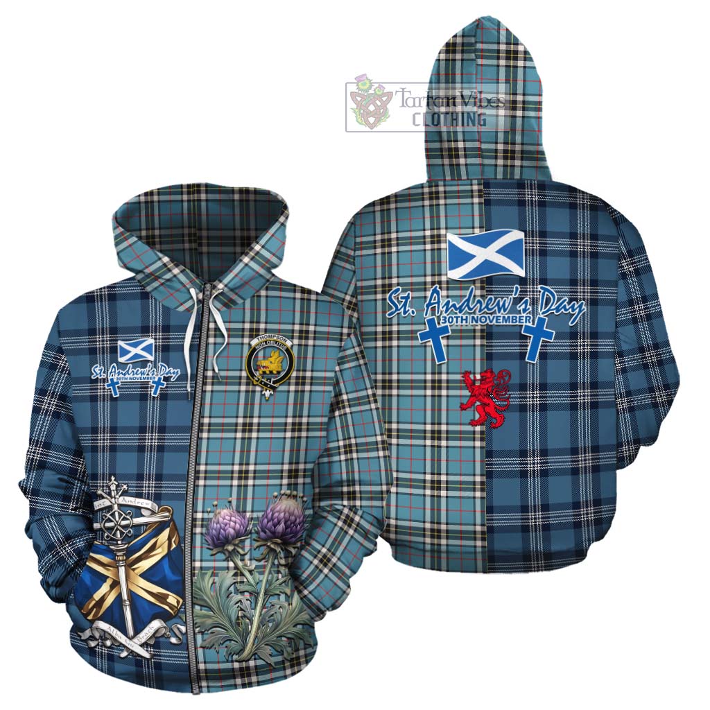 Tartan Vibes Clothing Thompson (Thomson) Tartan Cotton Hoodie Happy St. Andrew's Day Half Tartan Style