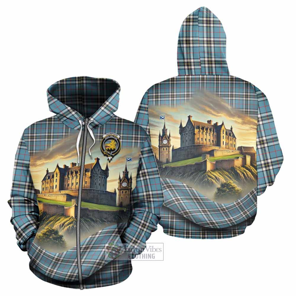 Tartan Vibes Clothing Thompson (Thomson) Tartan Family Crest Hoodie with Scottish Ancient Castle Style