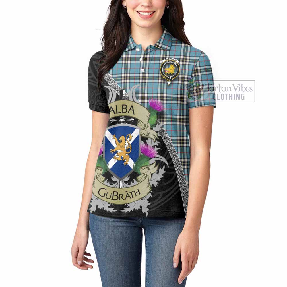 Tartan Vibes Clothing Thompson (Thomson) Tartan Family Crest Women's Polo Shirt Lion Rampant Royal Thistle Shield Celtic Inspired