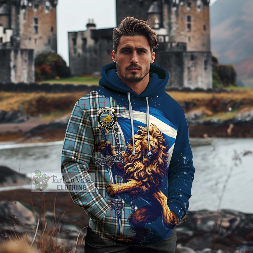 Tartan Vibes Clothing Thompson (Thomson) Tartan Family Crest Cotton Hoodie with Scottish Majestic Lion