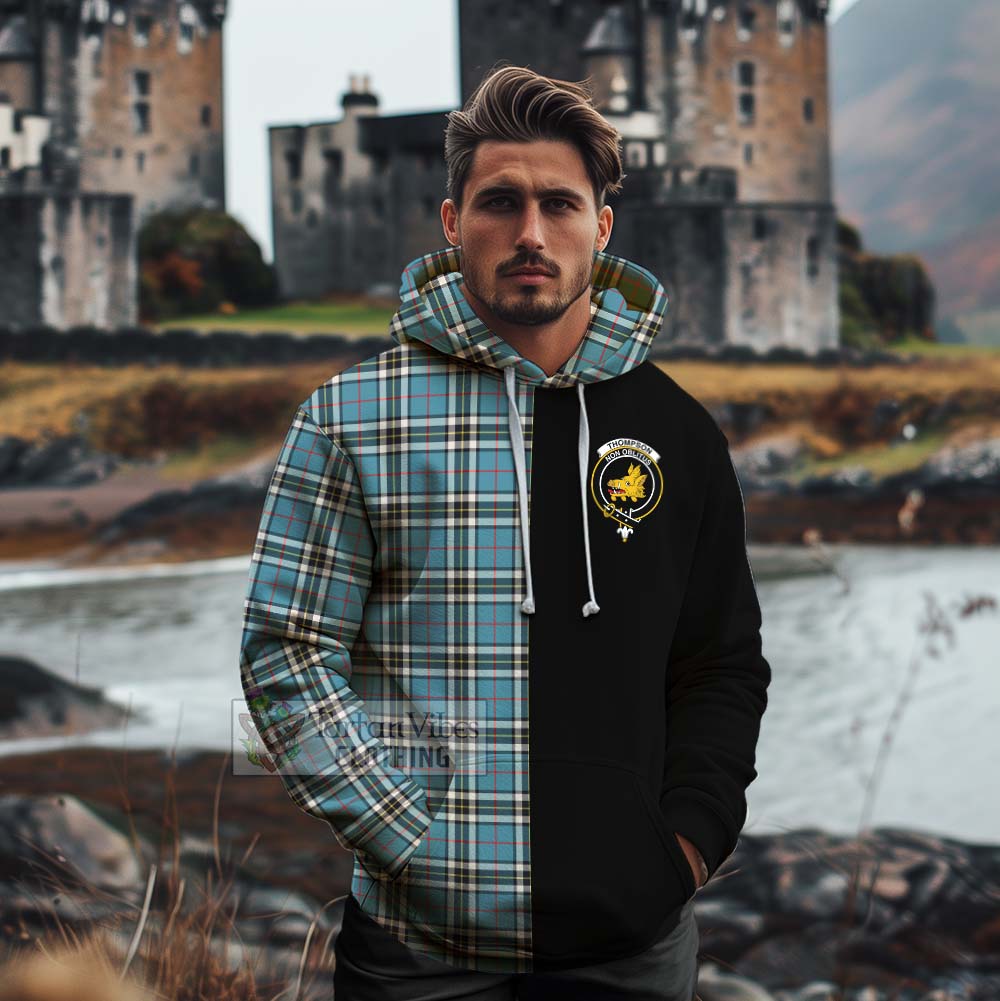 Tartan Vibes Clothing Thompson (Thomson) Tartan Cotton Hoodie with Family Crest and Half Of Me Style