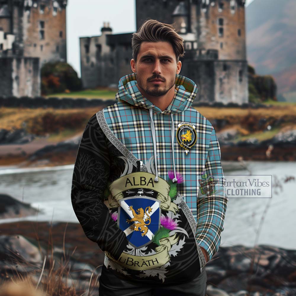Tartan Vibes Clothing Thompson (Thomson) Tartan Family Crest Cotton Hoodie Lion Rampant Royal Thistle Shield Celtic Inspired