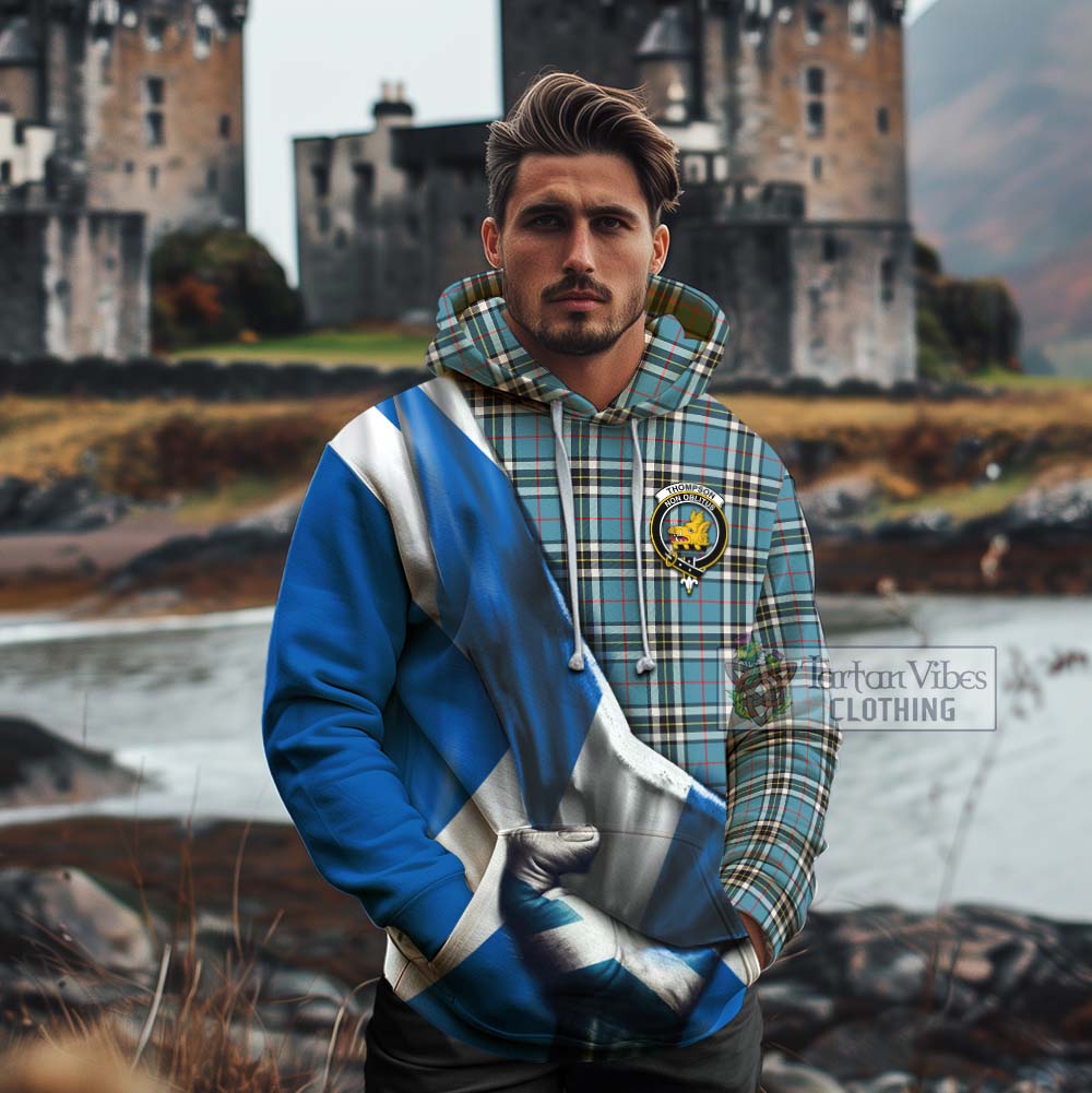 Tartan Vibes Clothing Thompson (Thomson) Tartan Cotton Hoodie with Family Crest Scotland Patriotic Style