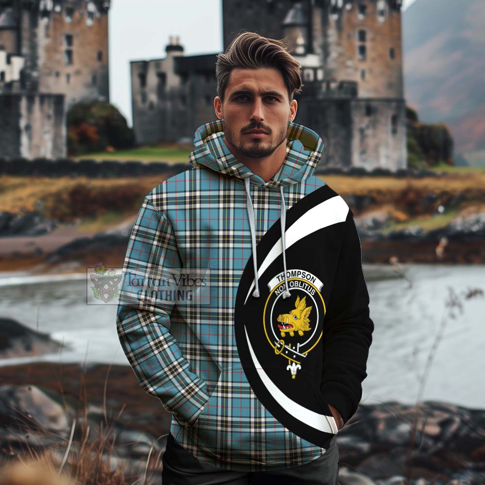 Tartan Vibes Clothing Thompson (Thomson) Tartan Cotton Hoodie with Family Crest Circle Style