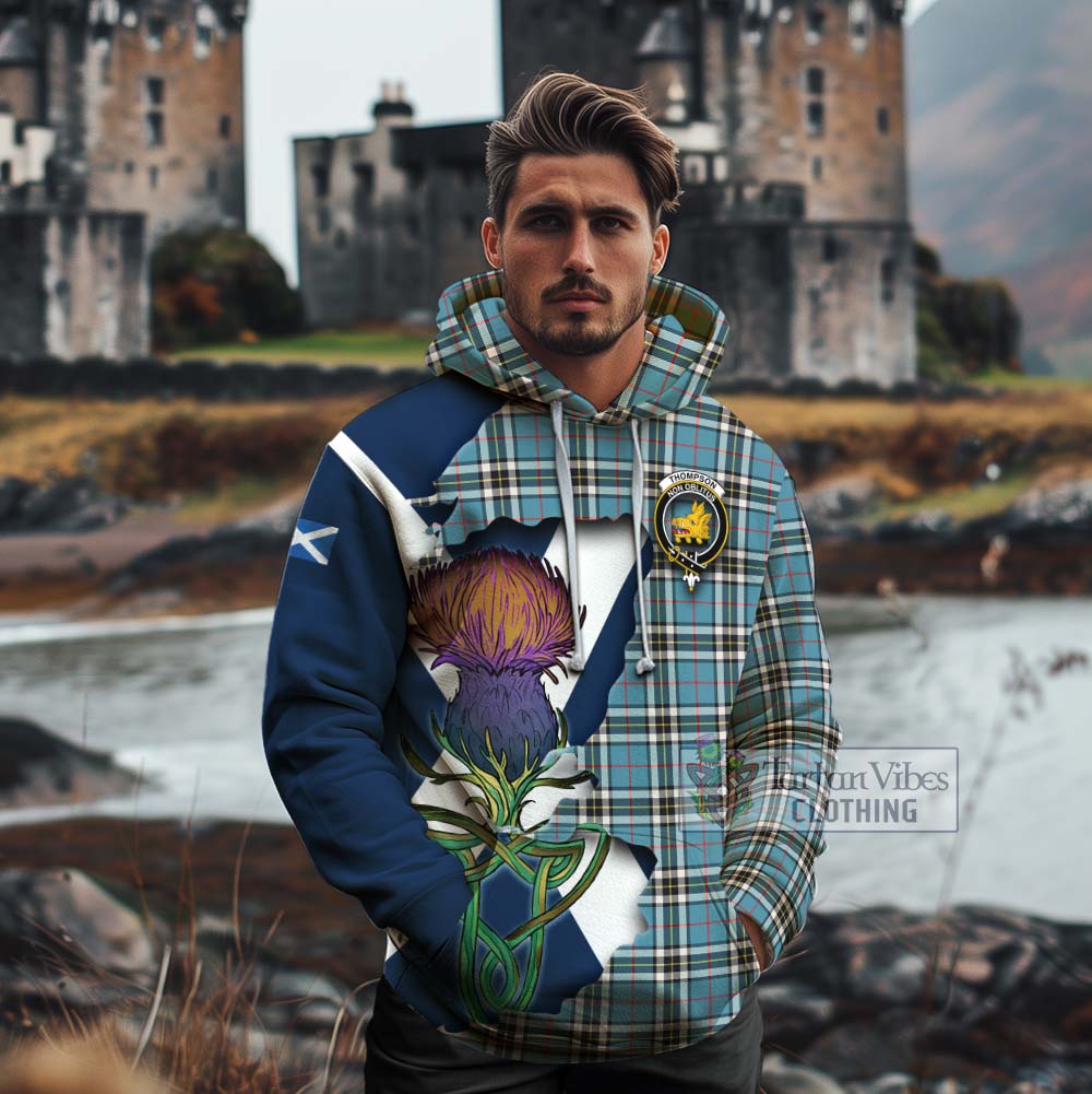 Tartan Vibes Clothing Thompson (Thomson) Tartan Family Crest Cotton Hoodie Scottish Thistle Celtic Inspired