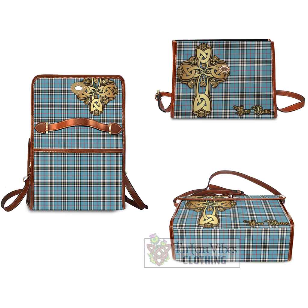 Tartan Vibes Clothing Thompson (Thomson) Tartan Waterproof Canvas Bag Golden Thistle Celtic Cross Style