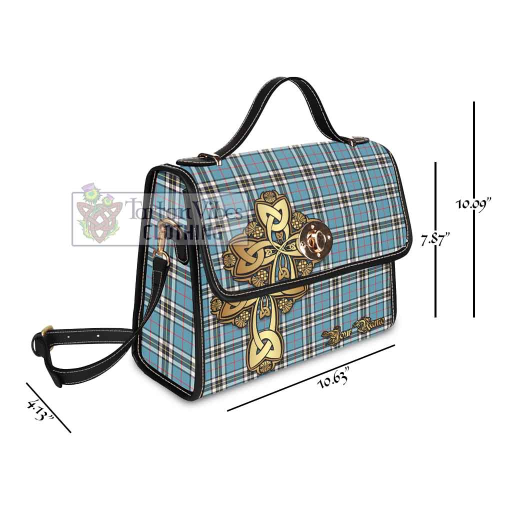 Tartan Vibes Clothing Thompson (Thomson) Tartan Waterproof Canvas Bag Golden Thistle Celtic Cross Style