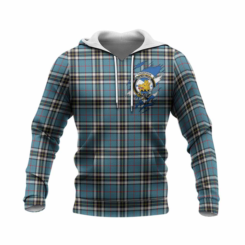 Thompson (Thomson) Clan Crest In Me Tartan Knitted Hoodie Scotland Flag Style