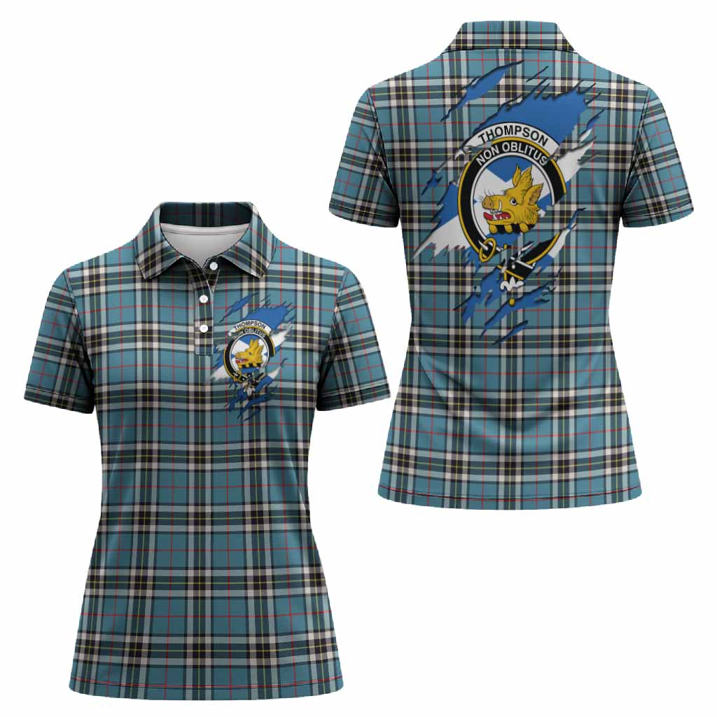 Thompson (Thomson) Clan Crest In Me Tartan Women Polo Shirt Scotland Flag Style