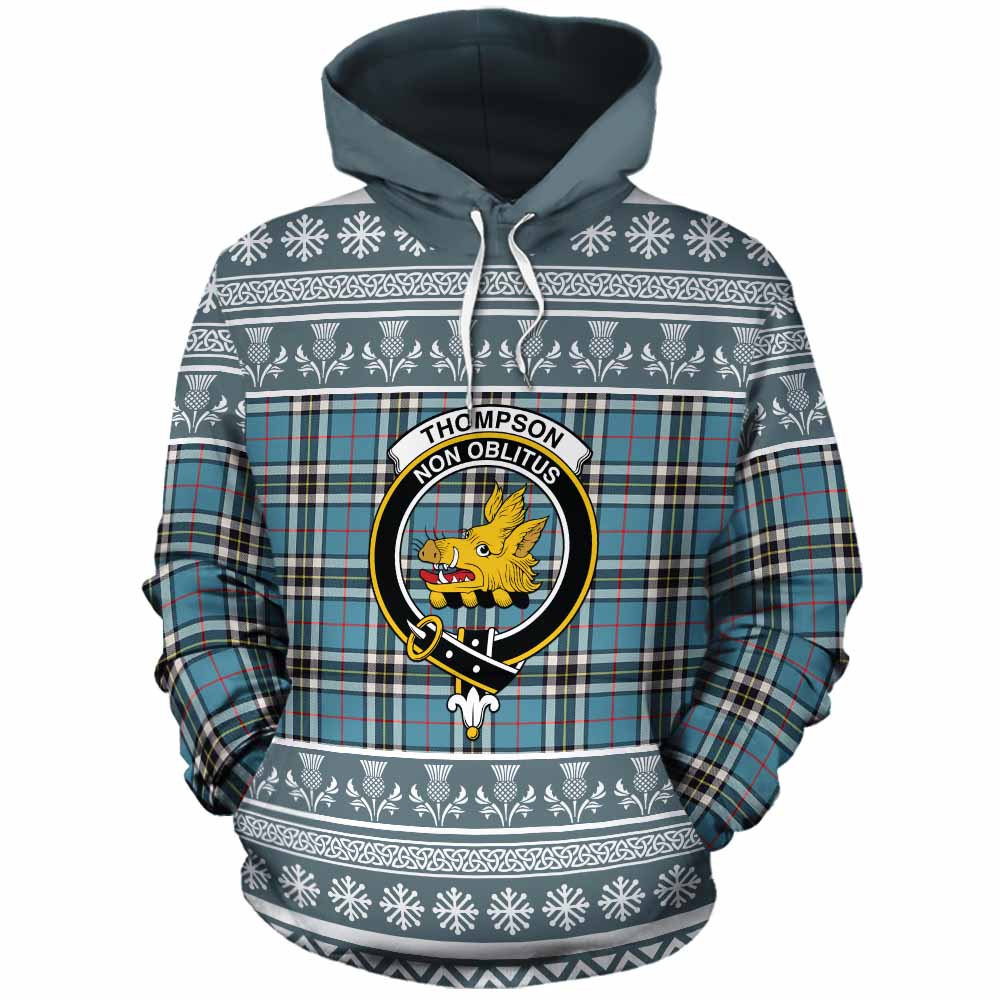 Thompson (Thomson) Clan Tartan Christmas Cotton Hoodie with Family Crest - Tartan Vibes Clothing