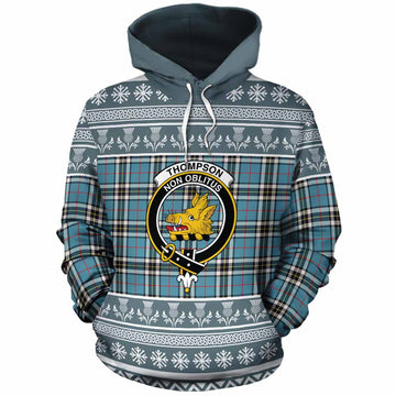 Thompson (Thomson) Clan Tartan Christmas Cotton Hoodie with Family Crest - Tartan Vibes Clothing