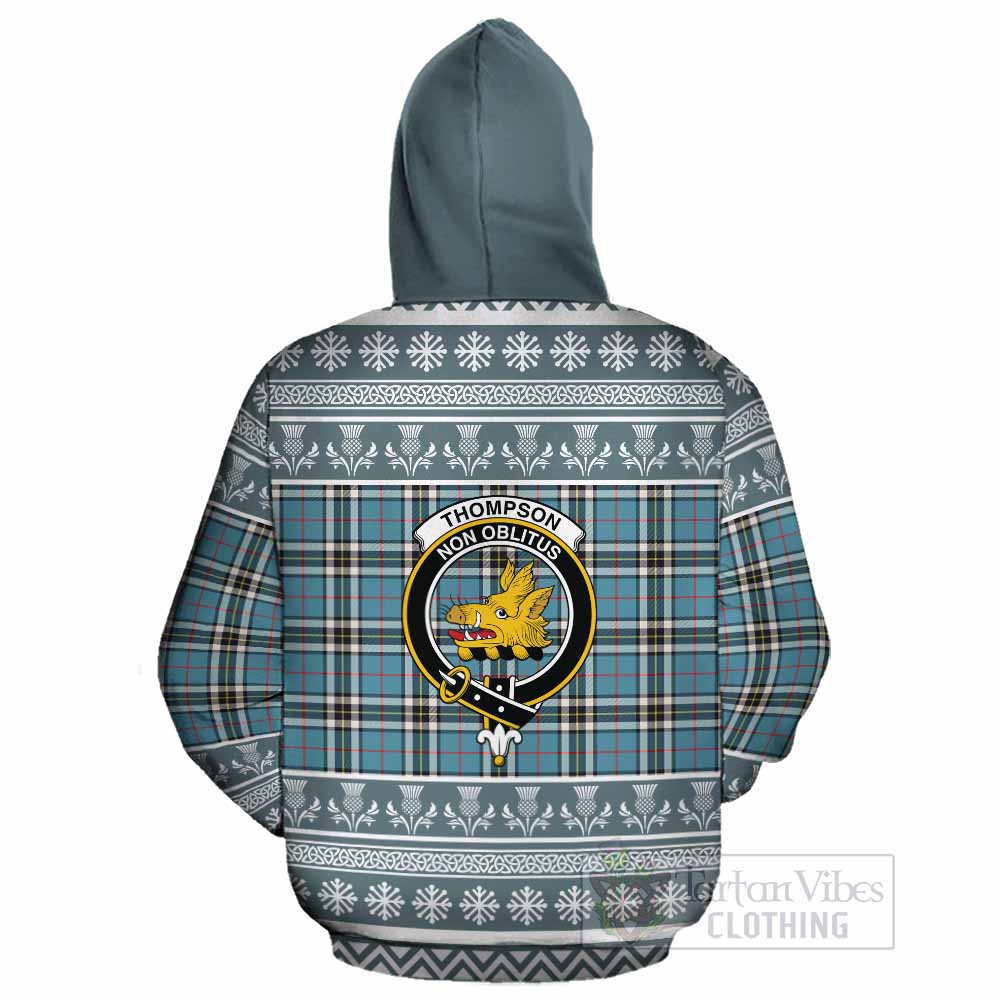 Thompson (Thomson) Clan Tartan Christmas Cotton Hoodie with Family Crest - Tartan Vibes Clothing