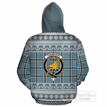 Thompson (Thomson) Clan Tartan Christmas Cotton Hoodie with Family Crest - Tartan Vibes Clothing