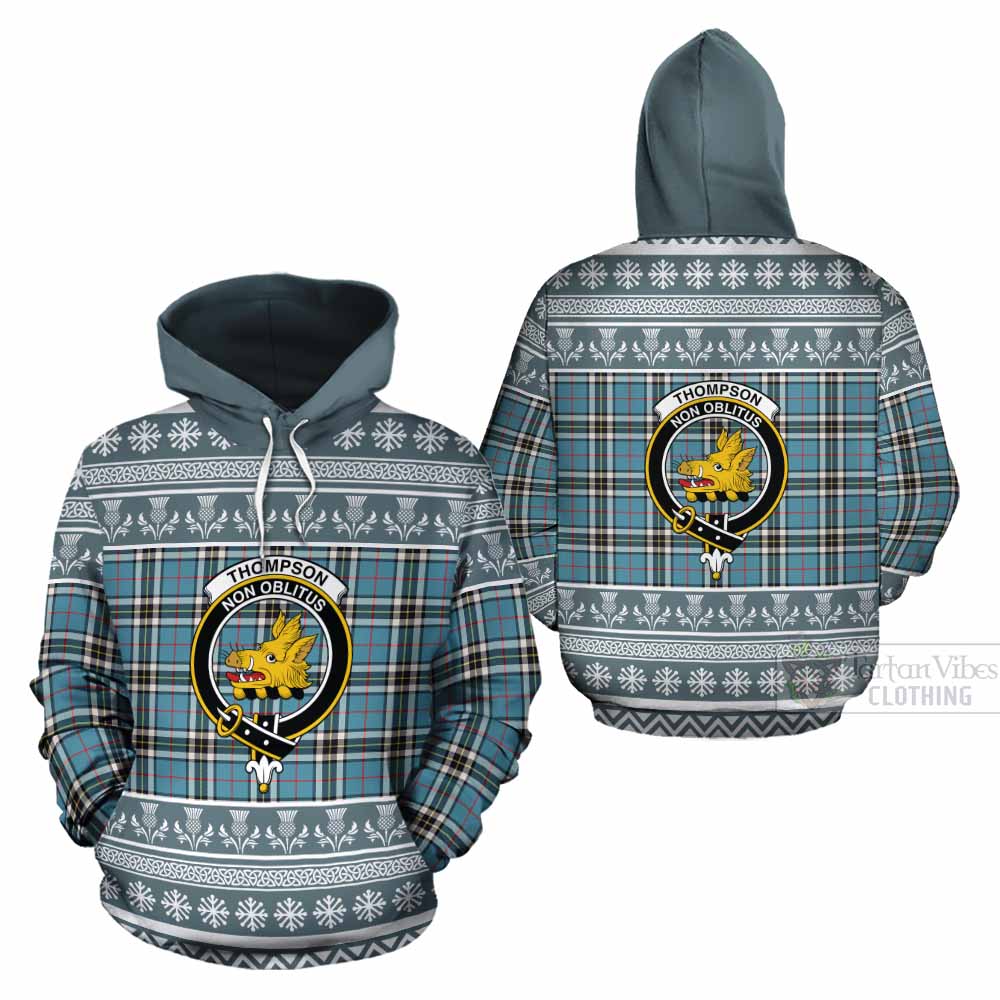 Thompson (Thomson) Clan Tartan Christmas Cotton Hoodie with Family Crest - Tartan Vibes Clothing