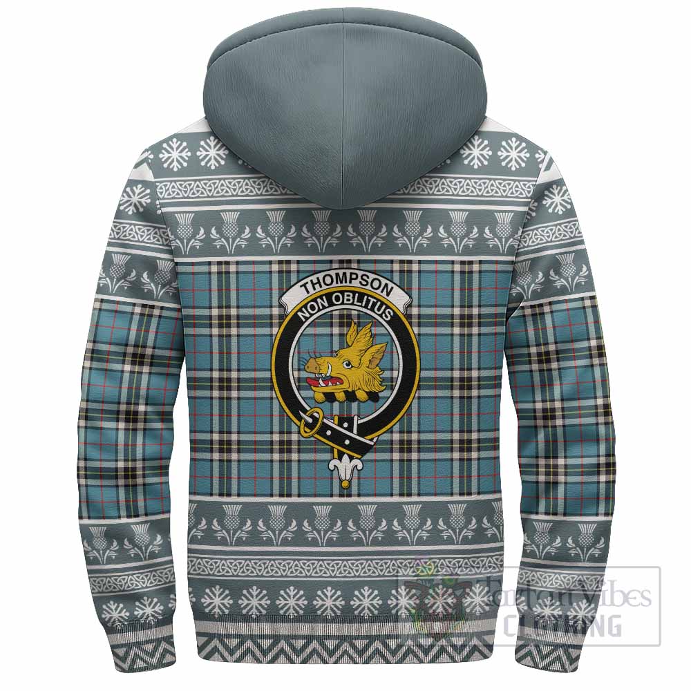 Thompson (Thomson) Clan Tartan Christmas Fleece Hoodie with Family Crest - Tartan Vibes Clothing