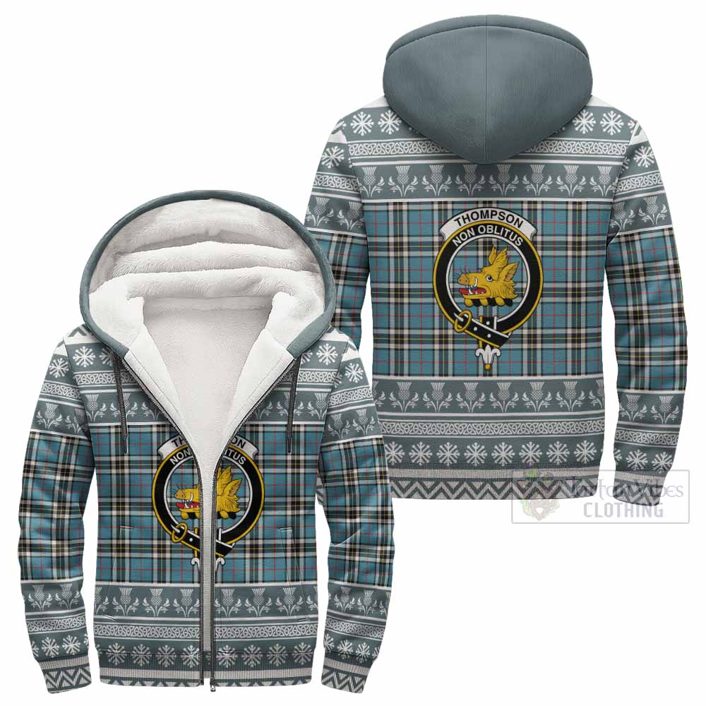 Thompson (Thomson) Clan Tartan Christmas Fleece Hoodie with Family Crest - Tartan Vibes Clothing