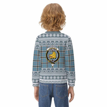 Thompson (Thomson) Clan Tartan Christmas Kid Ugly Sweatshirt with Family Crest - Tartan Vibes Clothing