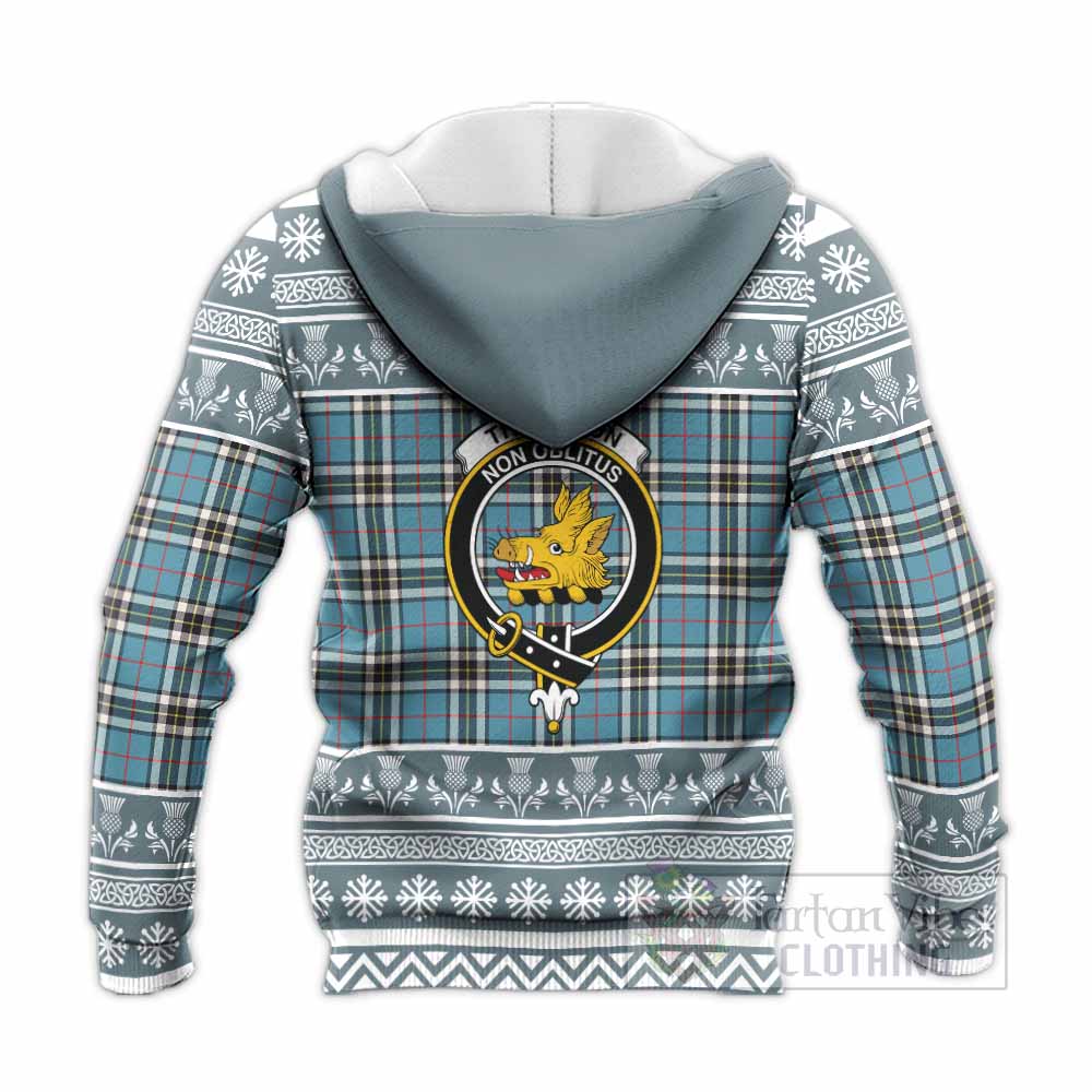 Thompson (Thomson) Clan Tartan Christmas Knitted Hoodie with Family Crest - Tartan Vibes Clothing