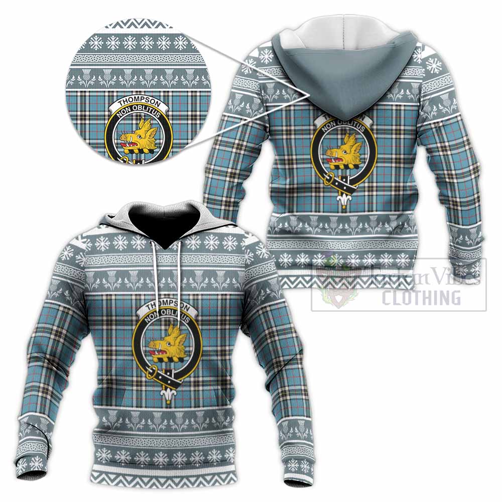 Thompson (Thomson) Clan Tartan Christmas Knitted Hoodie with Family Crest - Tartan Vibes Clothing