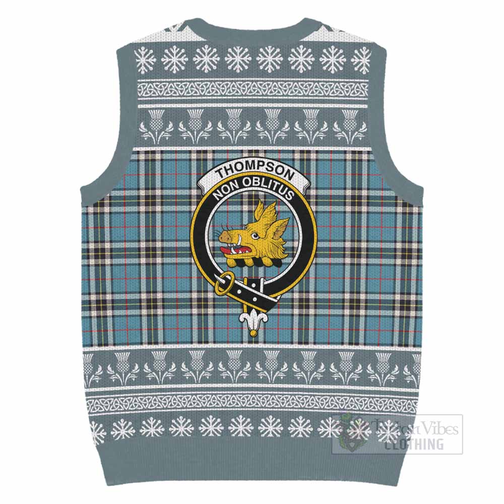 Thompson (Thomson) Clan Tartan Christmas Knitted V-Neck Vest with Family Crest - Tartan Vibes Clothing
