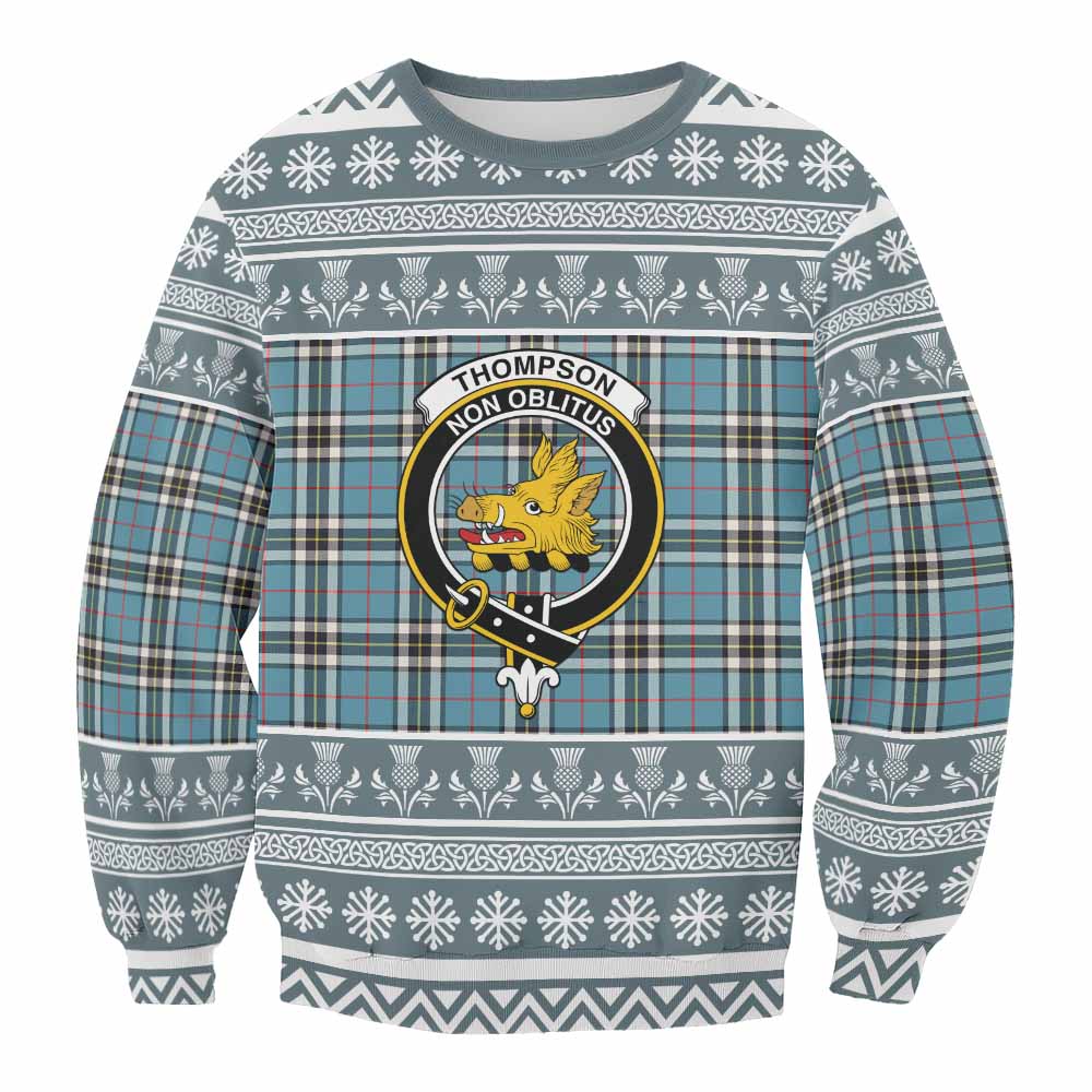 Thompson (Thomson) Clan Tartan Christmas Sweatshirt with Family Crest - Tartan Vibes Clothing