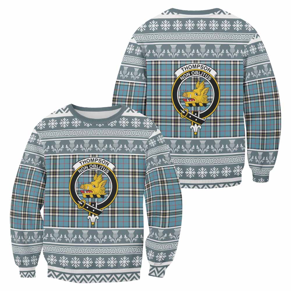Thompson (Thomson) Clan Tartan Christmas Sweatshirt with Family Crest - Tartan Vibes Clothing