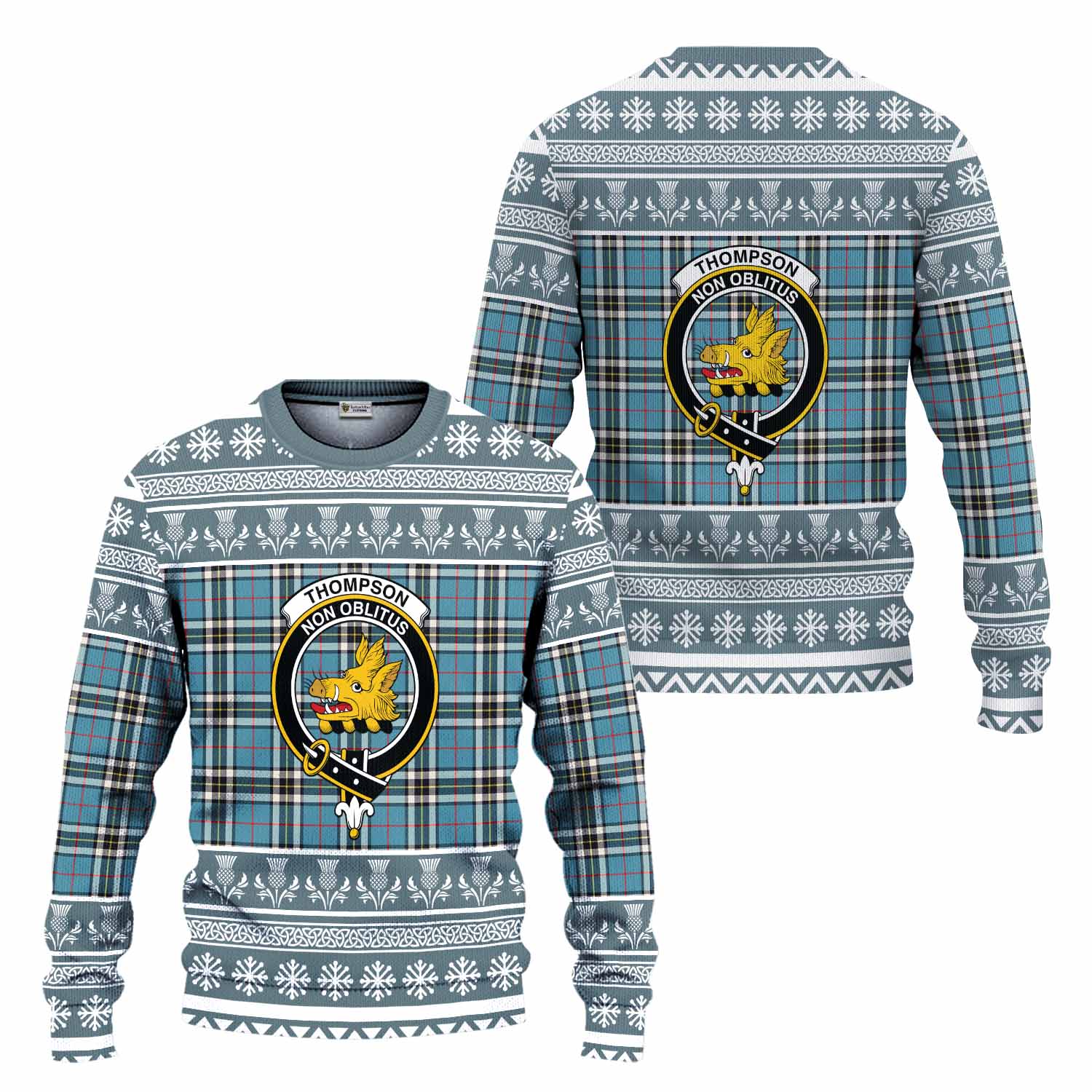 Thompson (Thomson) Clan Tartan Christmas Ugly Sweater with Family Crest - Tartan Vibes Clothing
