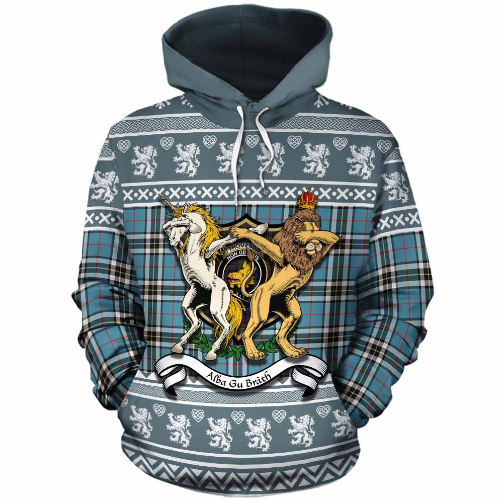 Thompson (Thomson) Clan Tartan Crest Christmas Cotton Hoodie Coat of Arms Funny Style - Tartan Vibes Clothing