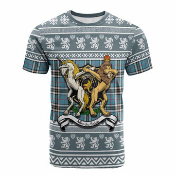 Thompson (Thomson) Clan Tartan Crest Christmas Cotton T-shirt Coat of Arms Funny Style