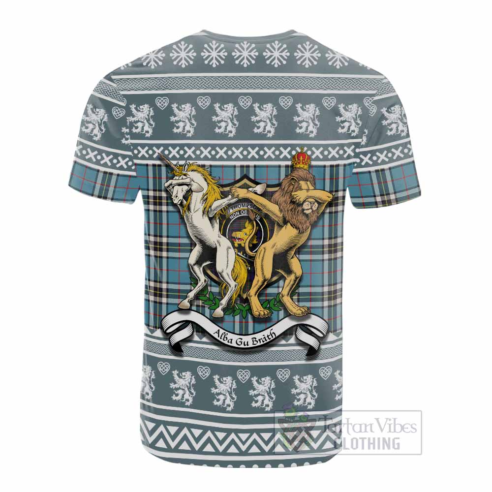 Thompson (Thomson) Clan Tartan Crest Christmas Cotton T-shirt Coat of Arms Funny Style - Tartan Vibes Clothing
