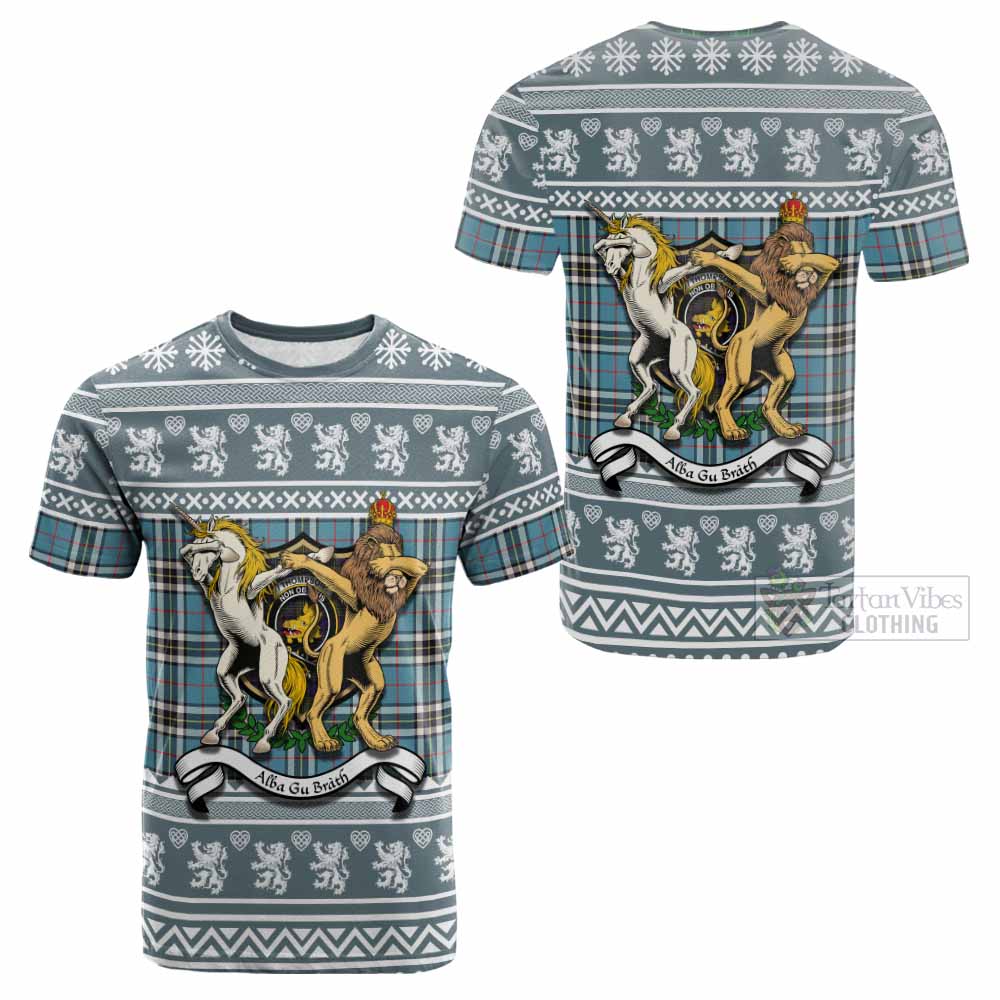 Thompson (Thomson) Clan Tartan Crest Christmas Cotton T-shirt Coat of Arms Funny Style - Tartan Vibes Clothing