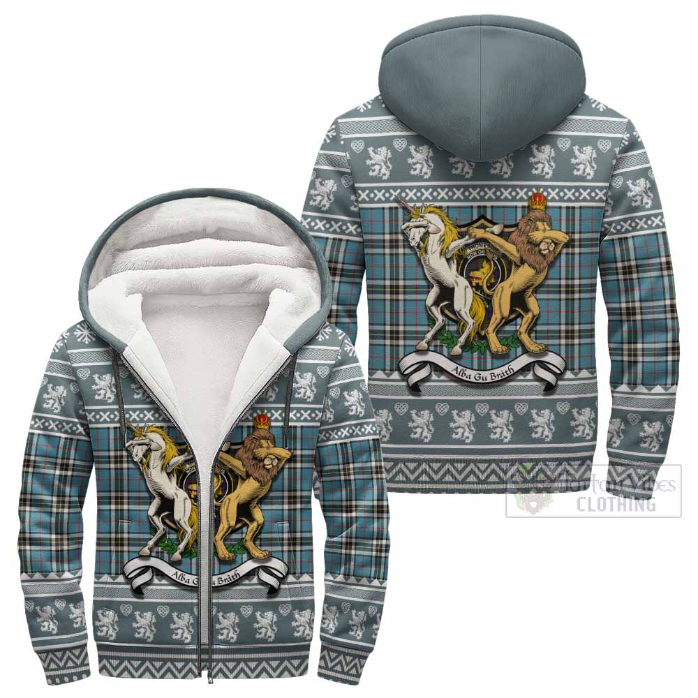 Thompson (Thomson) Clan Tartan Crest Christmas Fleece Hoodie Coat of Arms Funny Style - Tartan Vibes Clothing