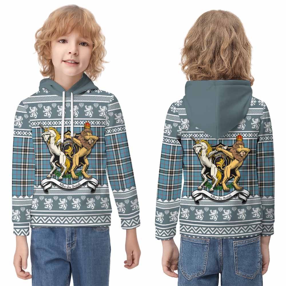 Thompson (Thomson) Clan Tartan Crest Christmas Kid Hoodie Coat of Arms Funny Style - Tartan Vibes Clothing