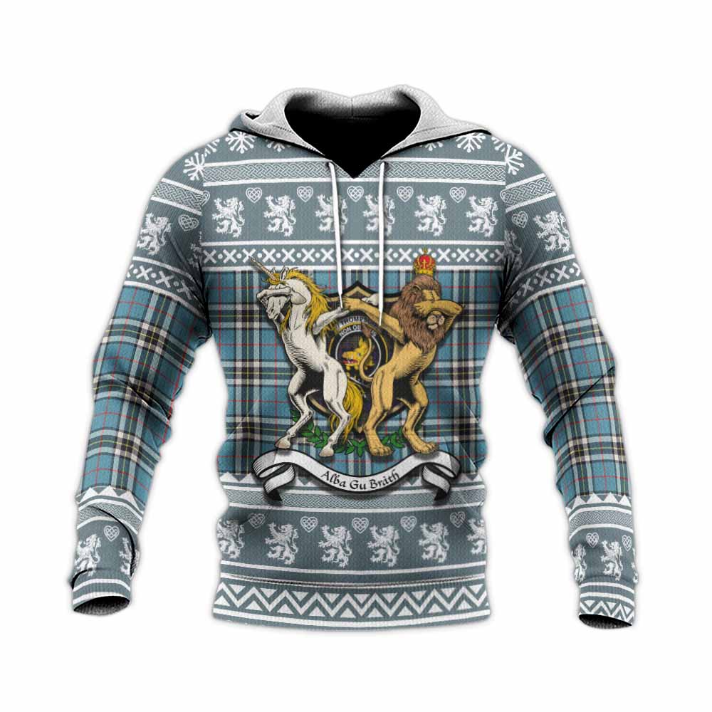 Thompson (Thomson) Clan Tartan Crest Christmas Knitted Hoodie Coat of Arms Funny Style - Tartan Vibes Clothing