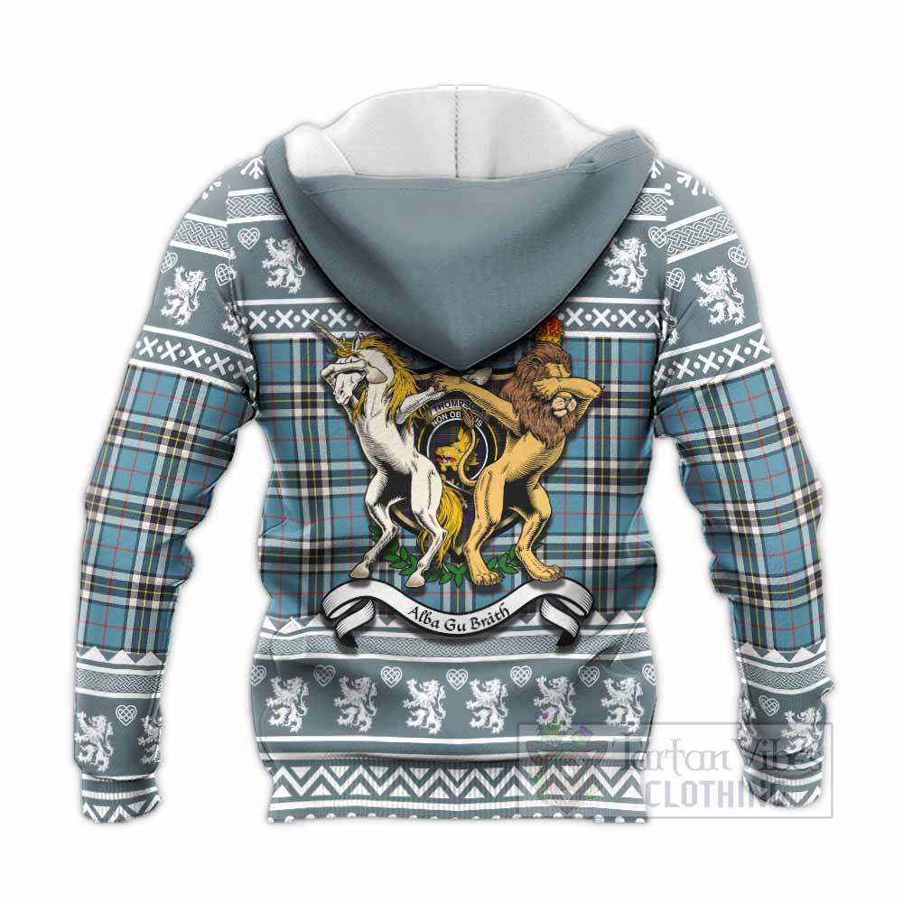 Thompson (Thomson) Clan Tartan Crest Christmas Knitted Hoodie Coat of Arms Funny Style - Tartan Vibes Clothing