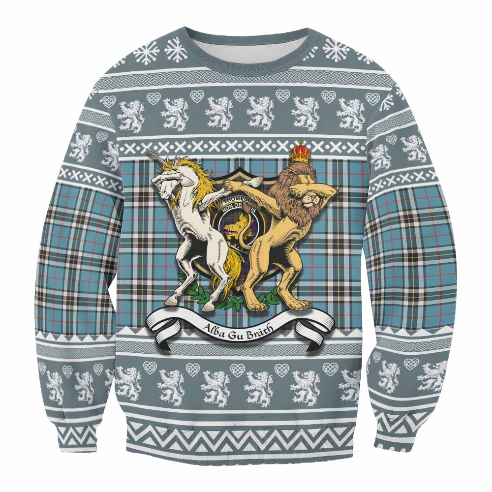 Thompson (Thomson) Clan Tartan Crest Christmas Sweatshirt Coat of Arms Funny Style - Tartan Vibes Clothing