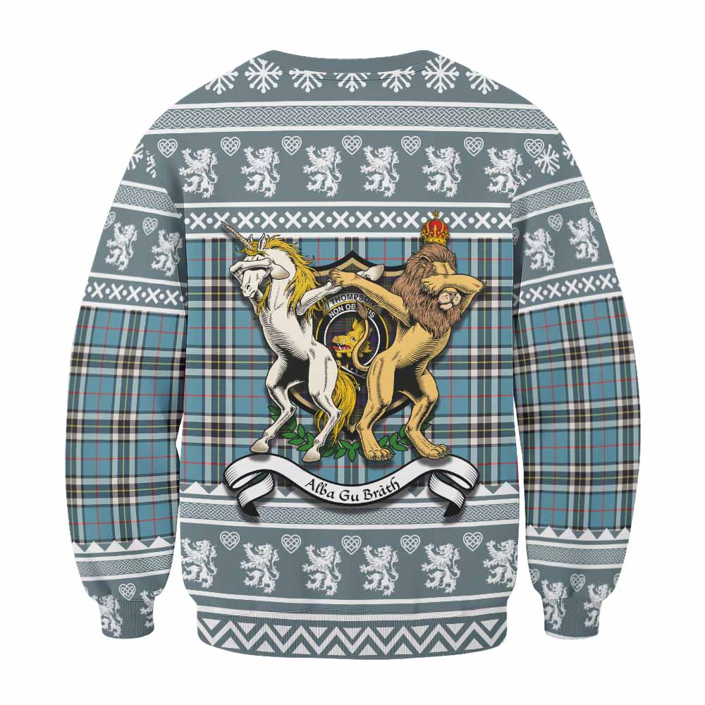 Thompson (Thomson) Clan Tartan Crest Christmas Sweatshirt Coat of Arms Funny Style - Tartan Vibes Clothing