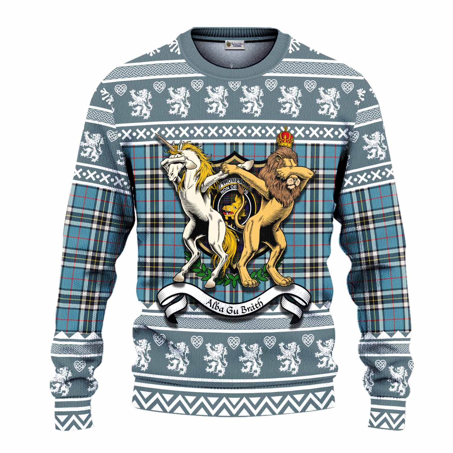 Thompson (Thomson) Clan Tartan Crest Christmas Ugly Sweater Coat of Arms Funny Style - Tartan Vibes Clothing